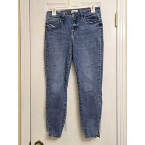 Pistola Women Jeans 28 Tapered Ankle Mid Rise Skinny Slit Hem Distressed Stretch